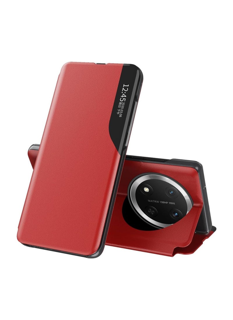 OCTOBER Leather case for Honor X9c (5G), matte magnetic drop proof phone case with smart window and stand functions,  shock-proof protective case 