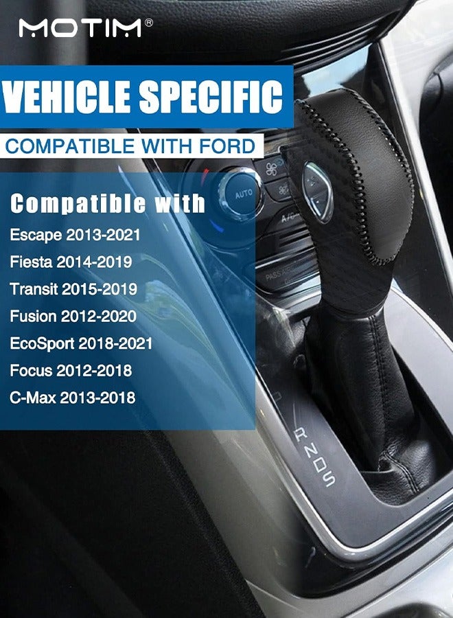 Motim Car Gear Shift Cover for Fusion/Escape/Focus/Fiesta, Carbon Fibre Style, Genuine Leather Gear hoodie, Auto Gear Stick Cover for EcoSport/Transit/C-Max Accessories, Car Interior Accessories - Image 3