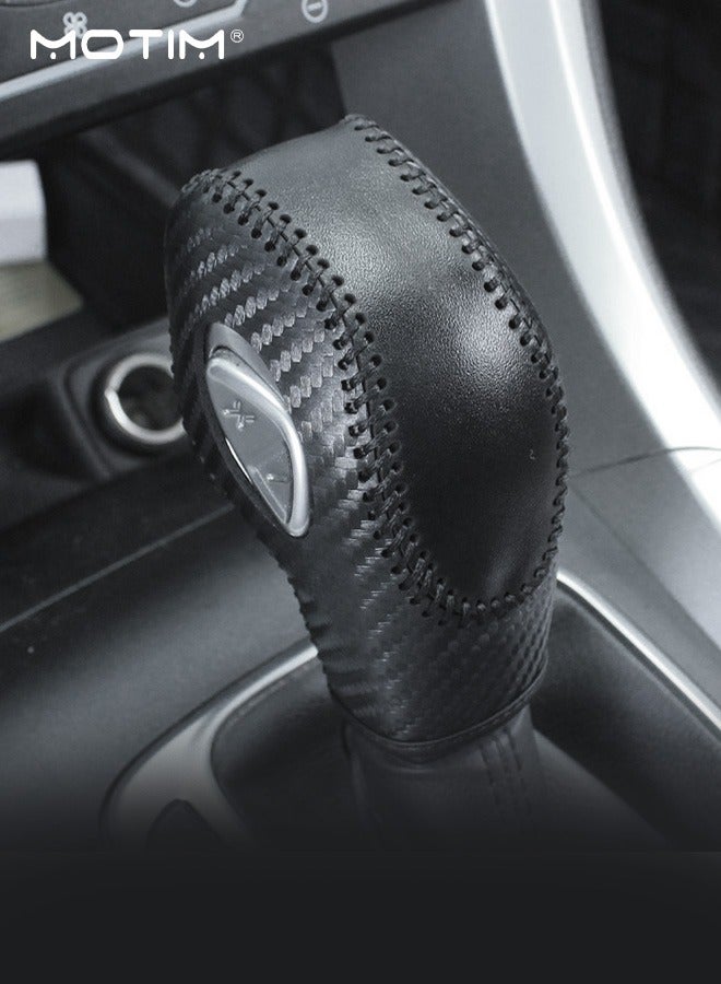 Motim Car Gear Shift Cover for Fusion/Escape/Focus/Fiesta, Carbon Fibre Style, Genuine Leather Gear hoodie, Auto Gear Stick Cover for EcoSport/Transit/C-Max Accessories, Car Interior Accessories - Image 1