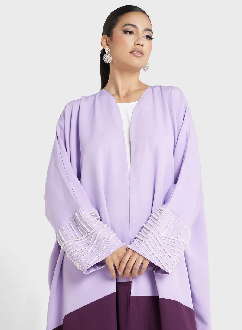 hayas closet Contrast Detail Embellished Abaya