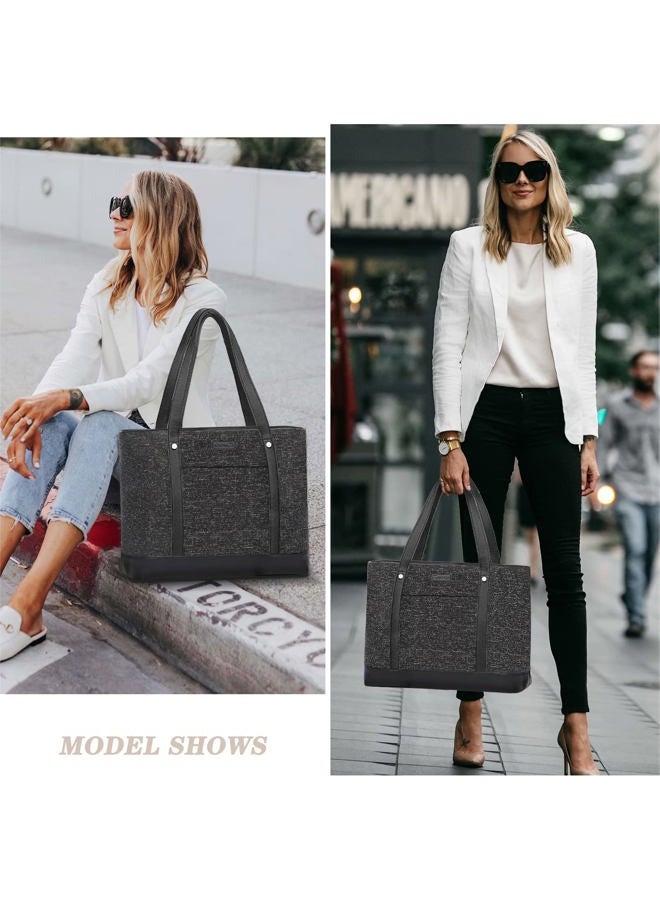Bosidu Laptop Tote Bag for Women, Water Resistant Canvas Womens Work Tote Bag, Large Capacity Shoulder Bag Fits 15.6 inches Laptop, Dark Grey, Large, - Image 2