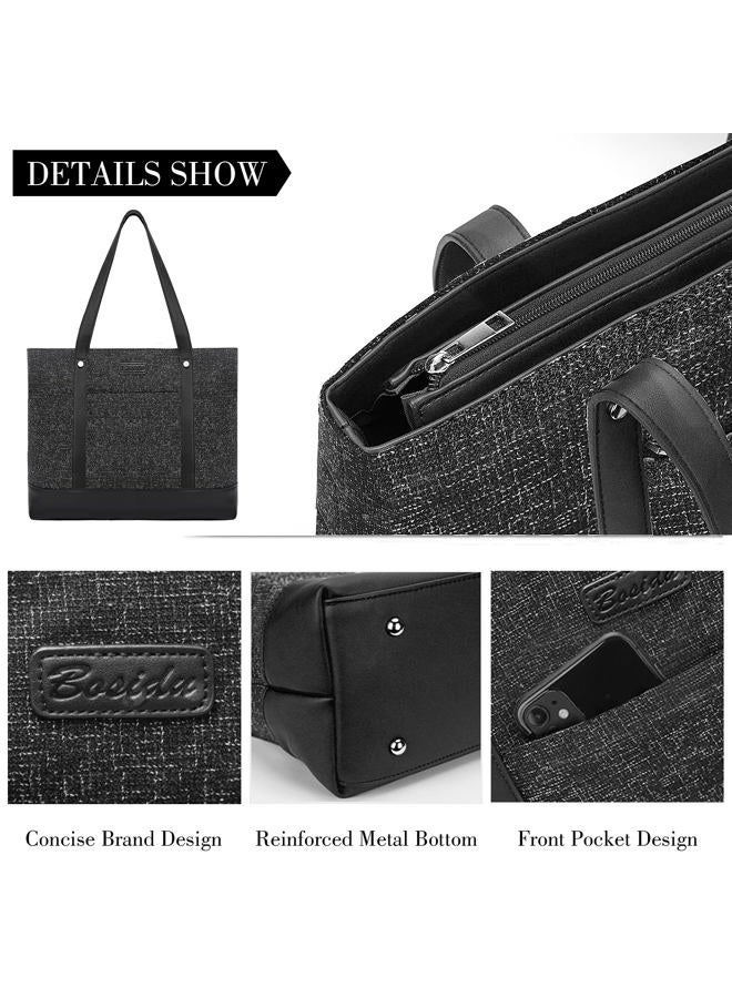 Bosidu Laptop Tote Bag for Women, Water Resistant Canvas Womens Work Tote Bag, Large Capacity Shoulder Bag Fits 15.6 inches Laptop, Dark Grey, Large, - Image 4