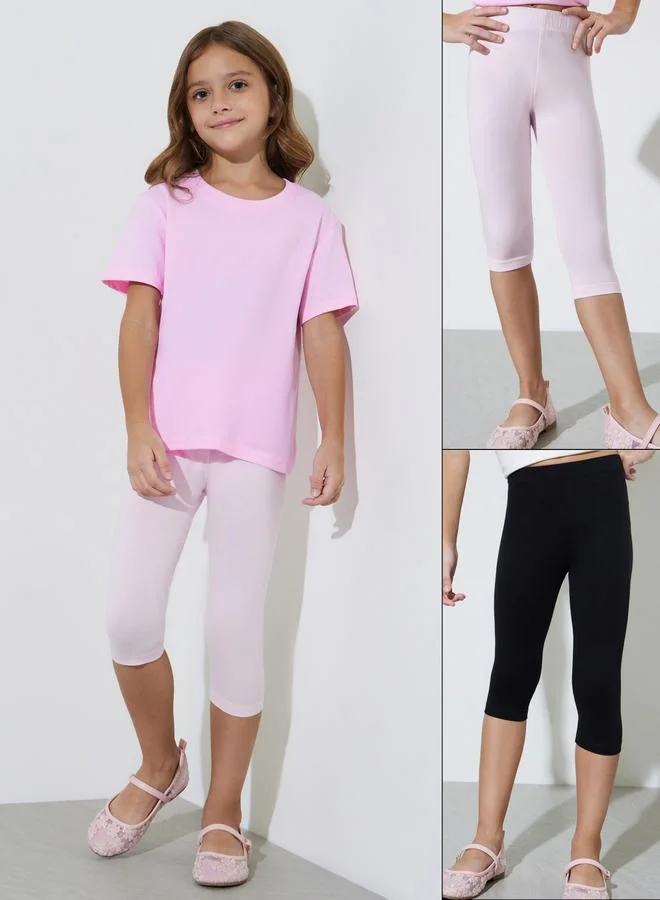 ستايلي Girls Pack of 2 - Cotton Blend Capri Leggings
