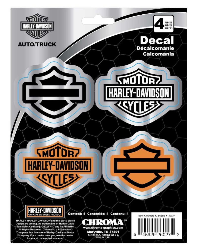CHROMA 026027 Harley-Davidson 4-Piece Chromed Bar & Shield Logo Decals - Silver - 6 x 8 in. - Image 5
