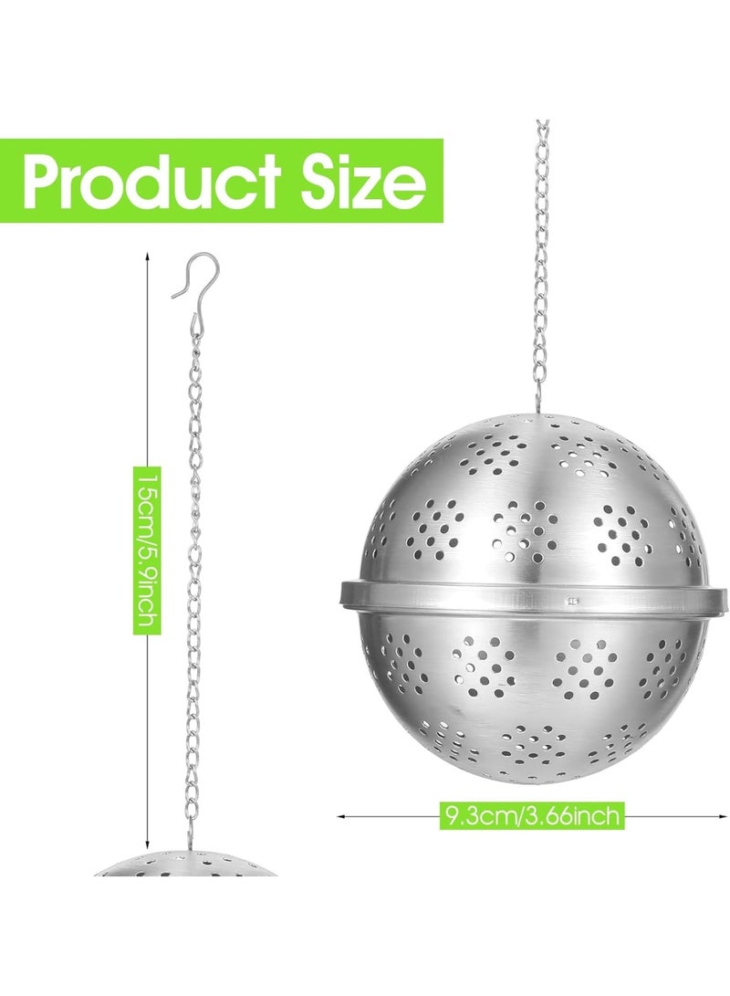 SYOSI Spice Ball, Stainless Steel Tea Ball Strainer Infuser, Fine Mesh Cooking Tool with Extended Chain Hook, Durable Reusable for Soup Stew Brewing Tea Seasoning, Silver - Image 2