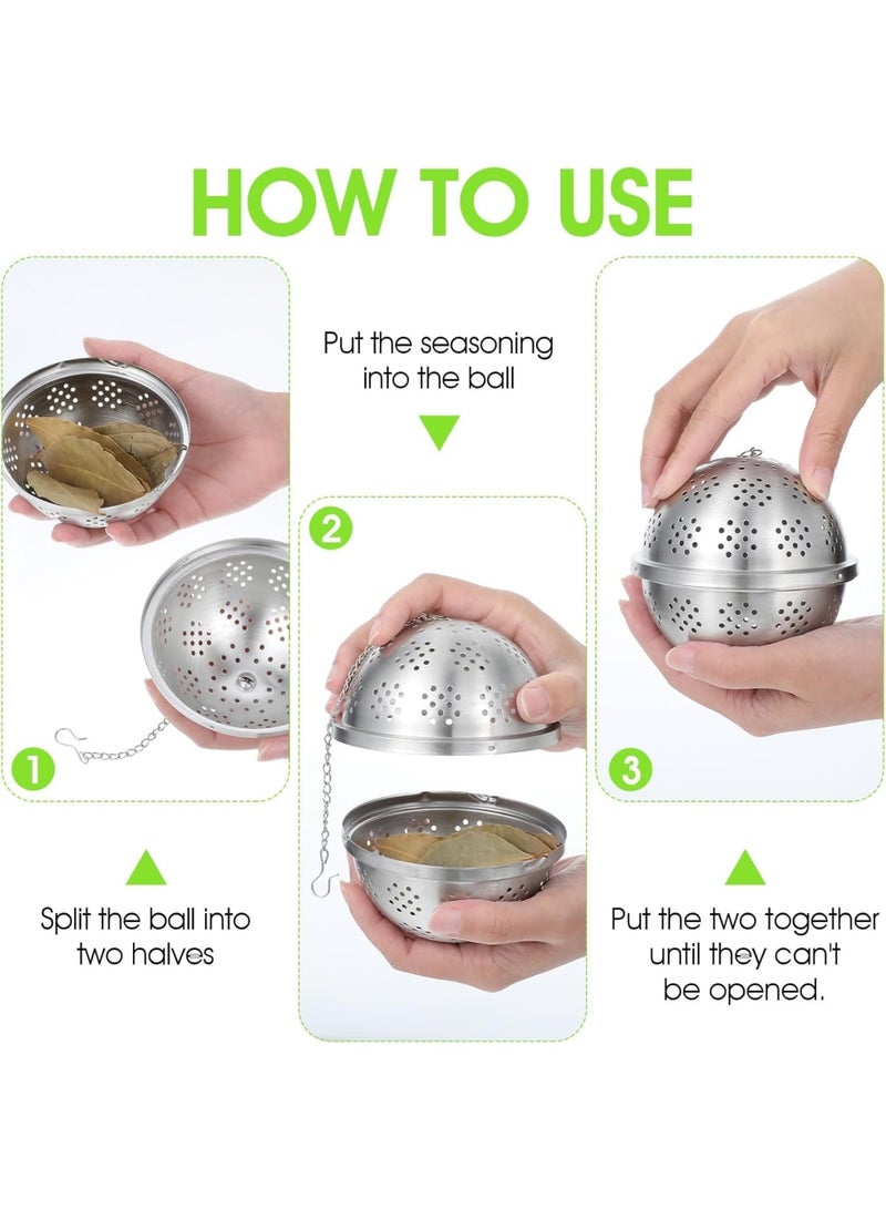 SYOSI Spice Ball, Stainless Steel Tea Ball Strainer Infuser, Fine Mesh Cooking Tool with Extended Chain Hook, Durable Reusable for Soup Stew Brewing Tea Seasoning, Silver - Image 5