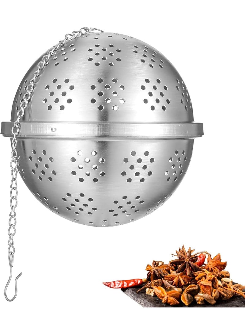 SYOSI Spice Ball, Stainless Steel Tea Ball Strainer Infuser, Fine Mesh Cooking Tool with Extended Chain Hook, Durable Reusable for Soup Stew Brewing Tea Seasoning, Silver - Image 1