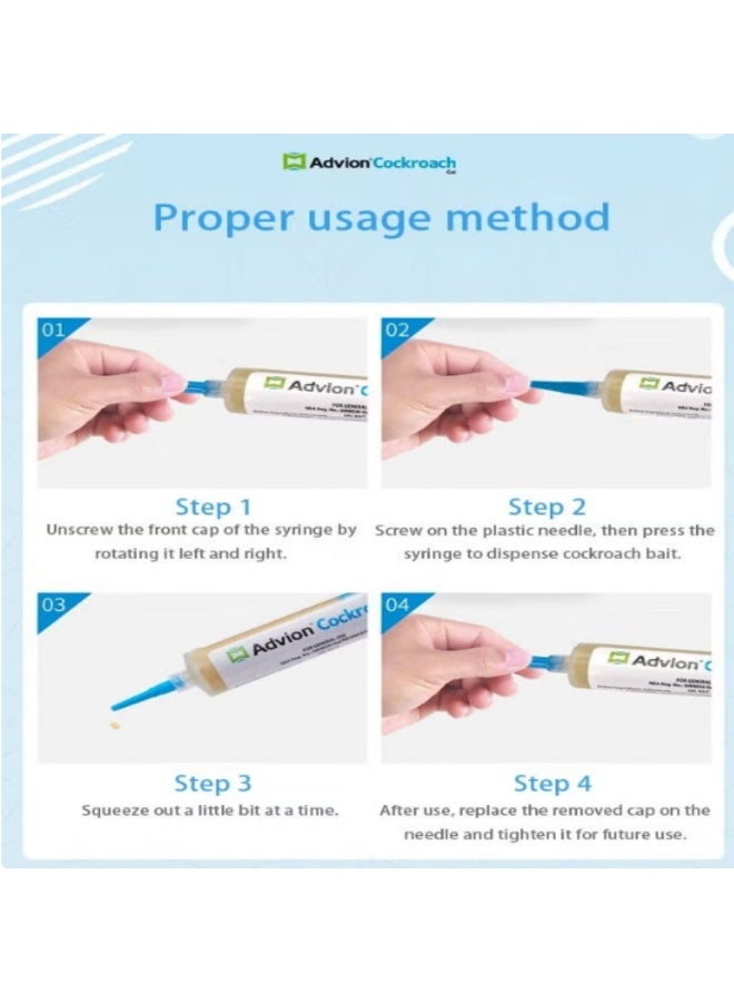 advion Cockroach Gel Bait 30g with Applicator | Fast Roach Killer | Long-Lasting Pest Control for Home & Kitchen Cockroach Killer Gel Bait Includes (1 Tube +1 Plunger +1 Tip) Multicolour 30grams - Image 2