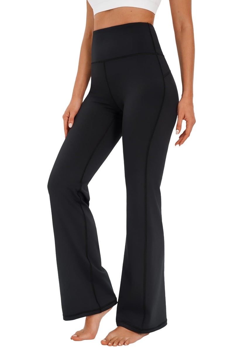 AFITNE Yoga Pants for Women Bootcut Pants with Pockets High Waisted Workout Bootleg Yoga Pants Tall Long Athletic Gym Pants Black - L - Image 2