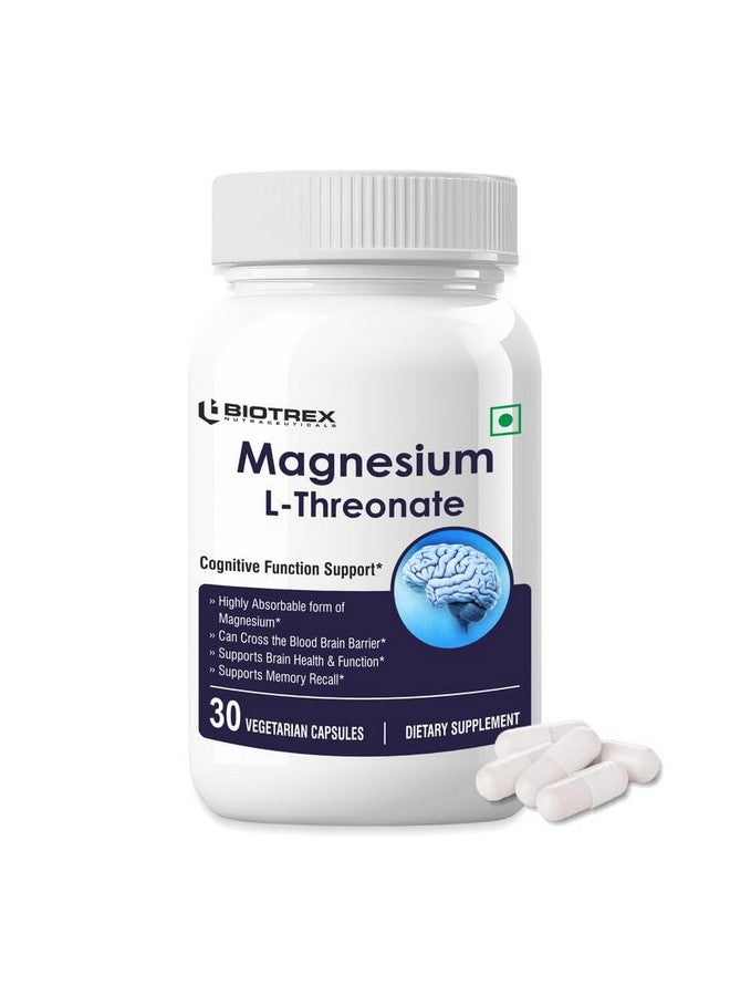 Biotrex Nutraceuticals بيوتريكس نيوترسوتيكلز مغنيسيوم L ثريونيت - مغنيسيوم ثريونيت عالي التوافر الحيوي لدعم صحة الدماغ والوظائف الإدراكية - 30 كبسولة نباتية - Image 1