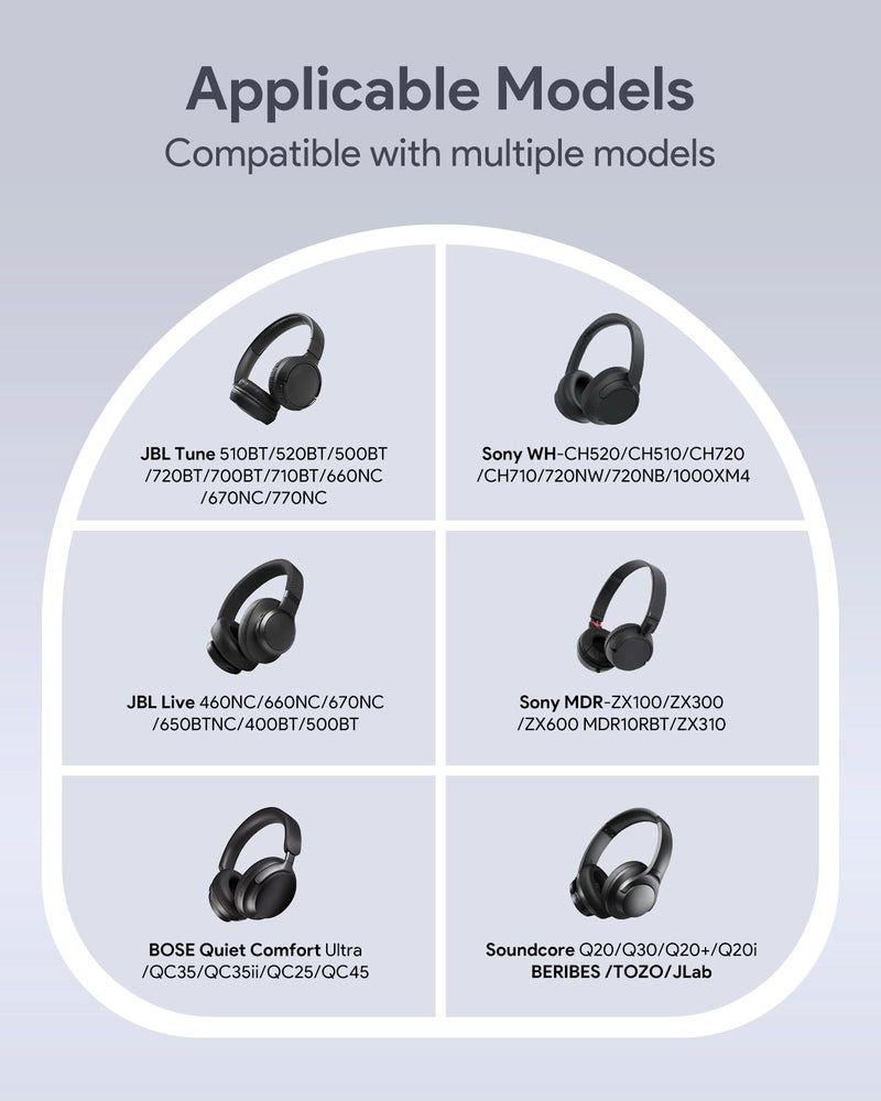 SQERO Headphone Case Soft for JBL Tune 510BT/520BT/500BT/720BT/Sony WH-CH520/510/720/710/SoundCore Q30/20/BERIBES/TOZO/KVIDIO/Bose, Ultra-Thin Headphones Case Bag Travel Carrying Universal (Black) - Image 2