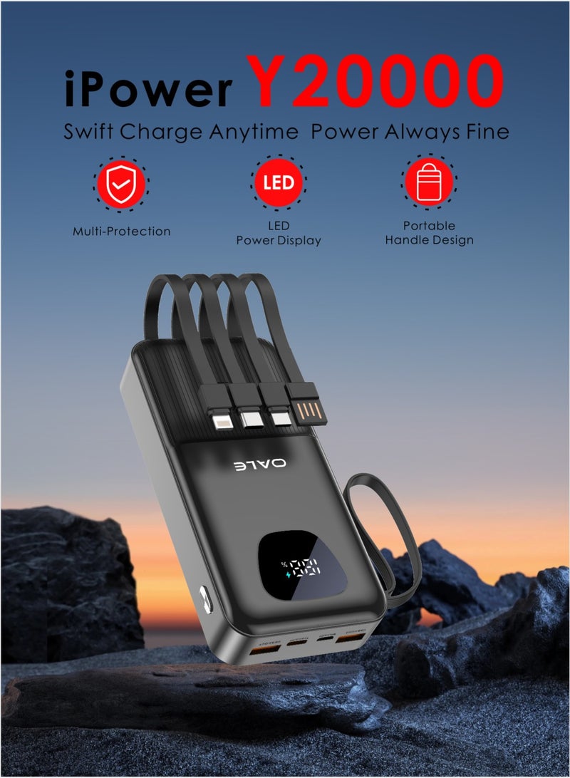 OALE iPower Y20000 20000mAh Power Bank, 22.5W Fast Charging, 3 Inputs & 6 Outputs, LED Display, with Carry Strap - Image 3