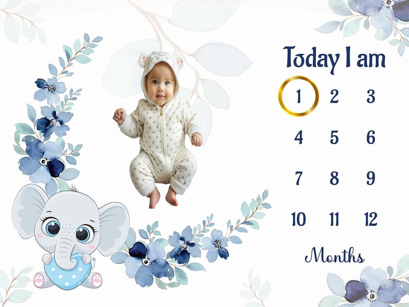Hoolloomooloo Baby Monthly Milestone Blanket 112 Months Soft AllSeason AC Blanket Ideal for Newborn Boys Girls Perfect Growth Tracker Photoshoot Prop with Floral Elephant 120x90 cm - Image 2