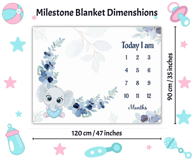 Hoolloomooloo Baby Monthly Milestone Blanket 112 Months Soft AllSeason AC Blanket Ideal for Newborn Boys Girls Perfect Growth Tracker Photoshoot Prop with Floral Elephant 120x90 cm - Image 3