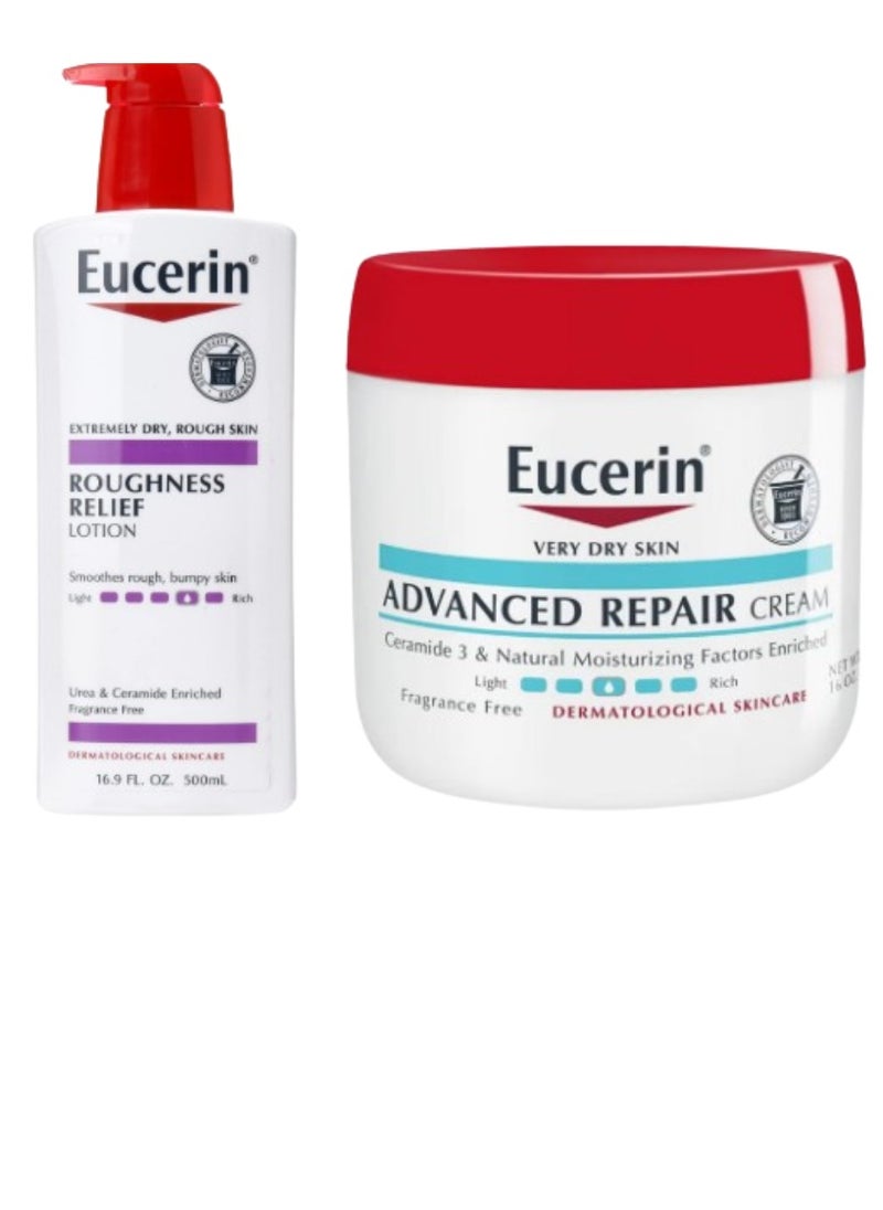 Eucerin Roughness Relief Lotion - Full Body Lotion for Extremely Dry, Rough Skin - Pump Bottle White 500ml+Natural Moisturizing Advanced Repair Cream White  - Image 1