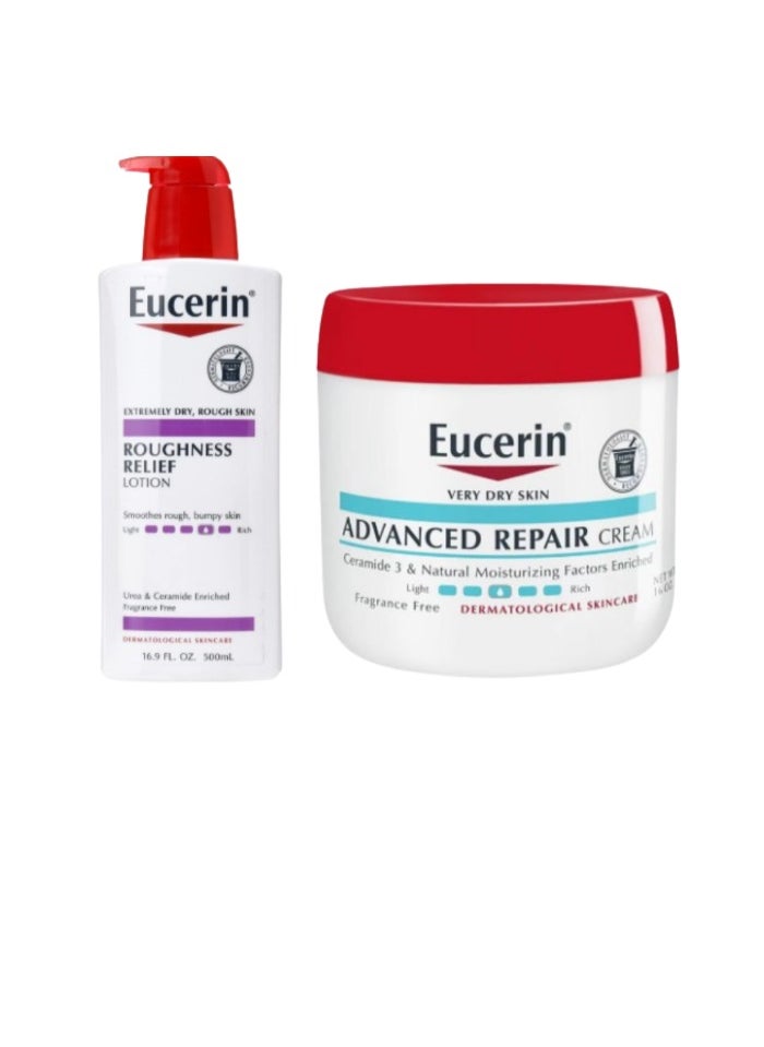 Eucerin Roughness Relief Lotion - Full Body Lotion for Extremely Dry, Rough Skin - Pump Bottle White 500ml+Natural Moisturizing Advanced Repair Cream White  - Image 2