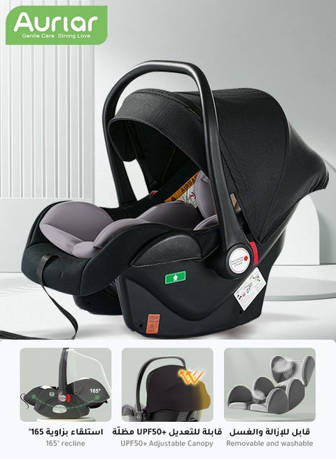 كرسي سيارة للأطفال 3 في 1 – خفيف الوزن، يستخدم كسرير محمول، هزاز وسلة حمل مع مقبض، مظلة وحزام أمان، من عمر 0 إلى 15 شهرًا أسود