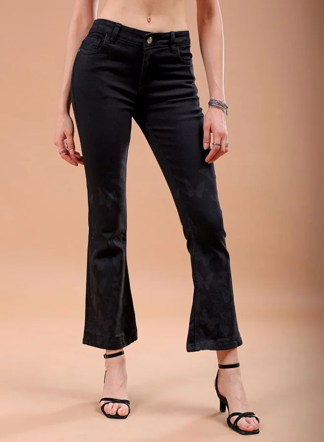 Freehand Women Bootcut Laser Print High-Rise Jeans