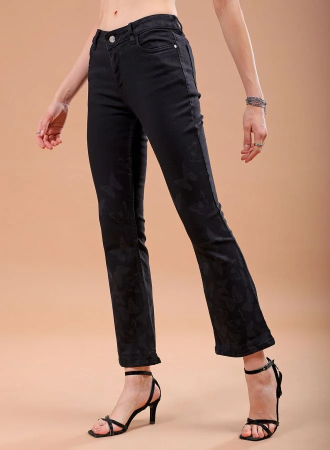 Freehand Women Bootcut Laser Print High-Rise Jeans
