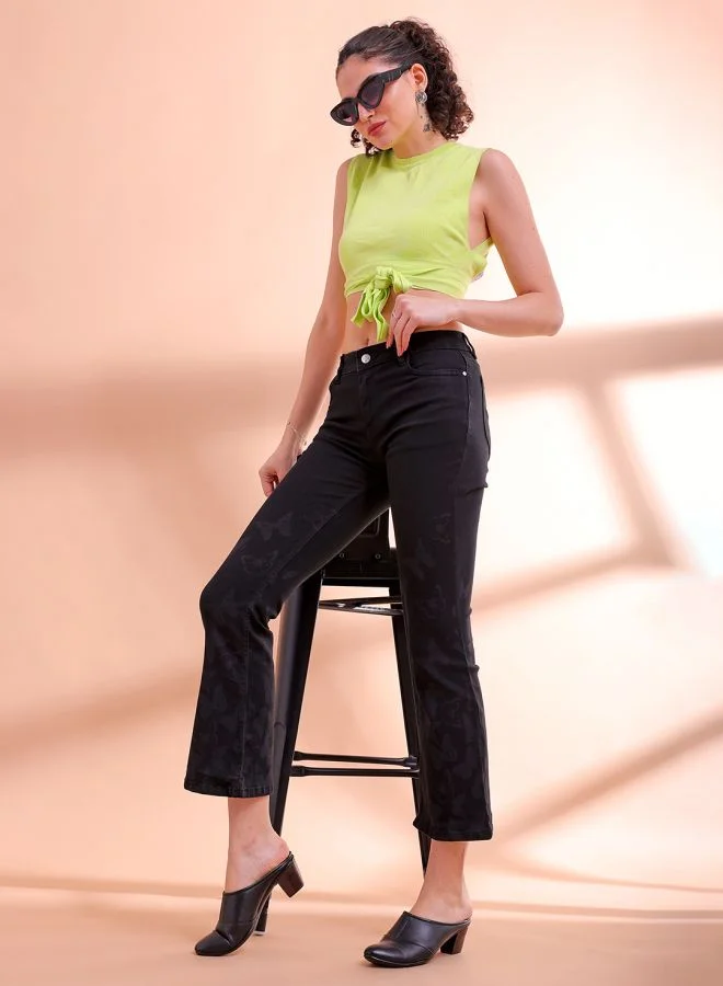 Freehand Women Bootcut Laser Print High-Rise Jeans