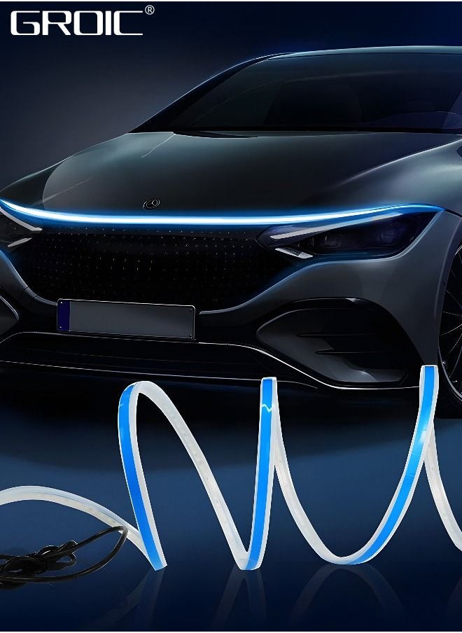 GROIC 1.8M Car Hood LED Strip Light, Exterior Car Hood Beam Light Strip,Exterior Car Decoration Accessories, Blue Light Waterproof LED Running Light for Cars, Trucks, SUVs  - Image 1