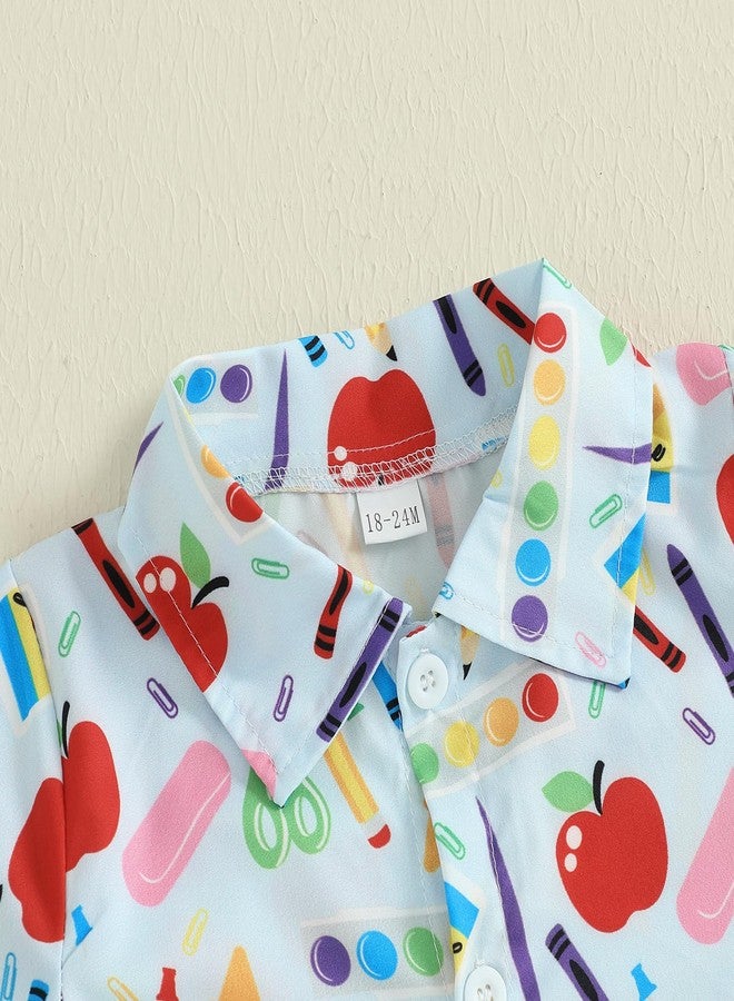 Frietlebird Back to School Outfit Toddler Boys Short Sleeve Apple Pen Button Down Shirt and Shorts First Day of School Summer Clothes Set (B-Red,4-5T) - Image 4