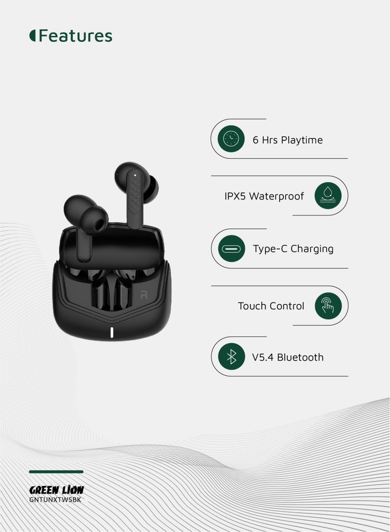 GREEN LION Tune X True Wireless ENC & ANC Earbuds with IPX5 Waterproof and 6 Hours Playtime / Quad-Microphone / In-App Control / Truewireless Headphones / Hands-Free Calling / 500mAh Battery - Black - Image 2