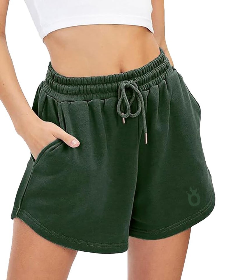 Hotfits Women's Green Casual Cotton Shorts - Relaxed Fit, Mid-Thigh Length With Adjustable Waistband and Pockets - XS - Image 1