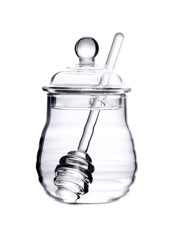NIBEMINENT Honey Jar With Dipper And Lid Clear 250ml - Image 1