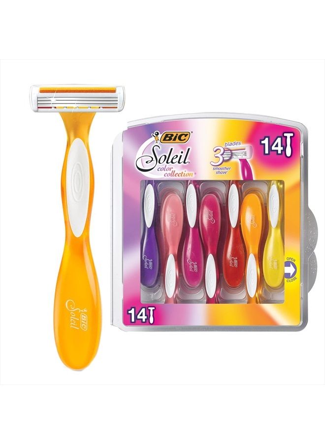 Bic Soleil Smooth Colors Women's Disposable Razors With Aloe Vera and vitamin E Lubricating Strip for Enhanced Glide, With 3 Blades, 14 Count  - Image 1