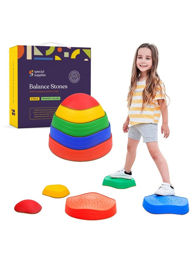 Special Supplies Special Supplies Stepping Stones for Kids, 5 Balance Indoor and Outdoor Blocks Promote Coordination, Balance, Strength, Child Safe Rubber, Non-Slip Edging, Stackable (Primary) - Image 1