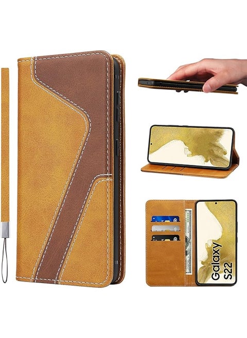 Samsung Galaxy S22 Case Pu Leather Wallet Case Card Holder Shockproof Flip Cover Brown Khaki