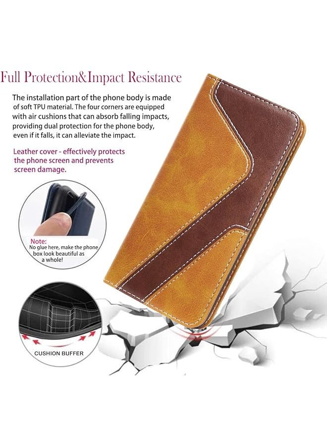 erorex - Samsung Galaxy S22 Case Pu Leather Wallet Case Card Holder Shockproof Flip Cover Brown Khaki - Image 1
