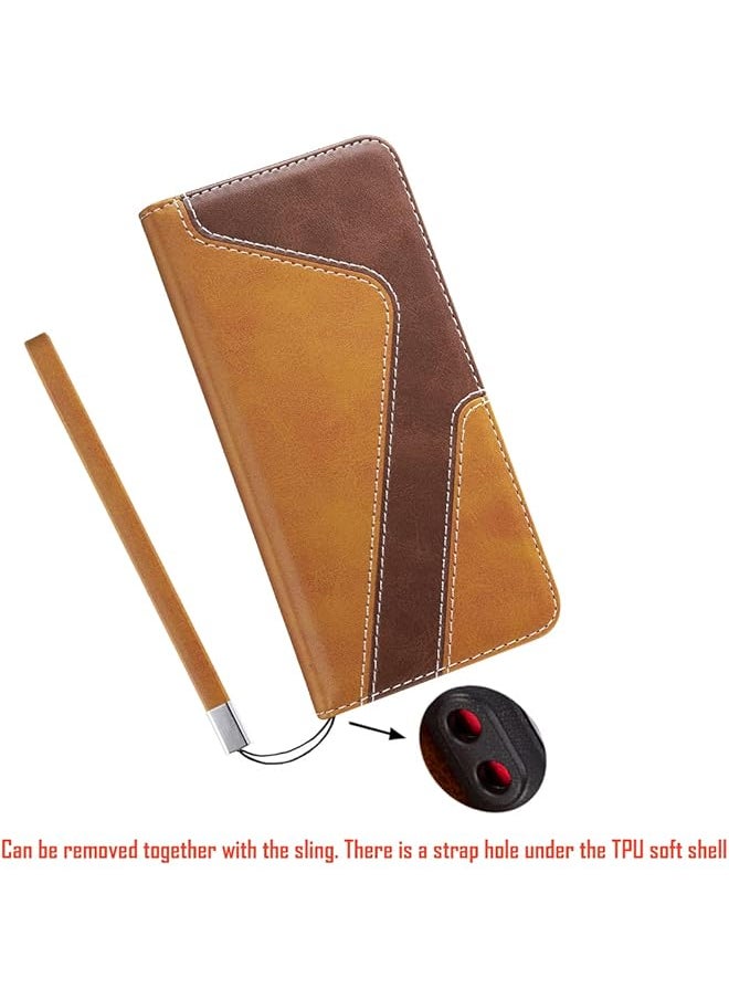 erorex - Samsung Galaxy S22 Case Pu Leather Wallet Case Card Holder Shockproof Flip Cover Brown Khaki - Image 1