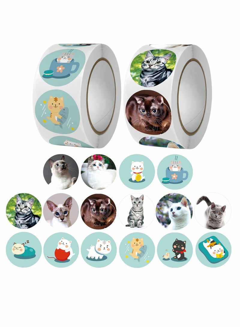 Zikra 1000 Pcs Reward Stickers, 1 Inch Kids Cute Cat Seal Stickers, For Teachers, Teaching Schools To Encourage Student Behavior, Motivational Sticker Supplies (2 Rolls) - Image 1
