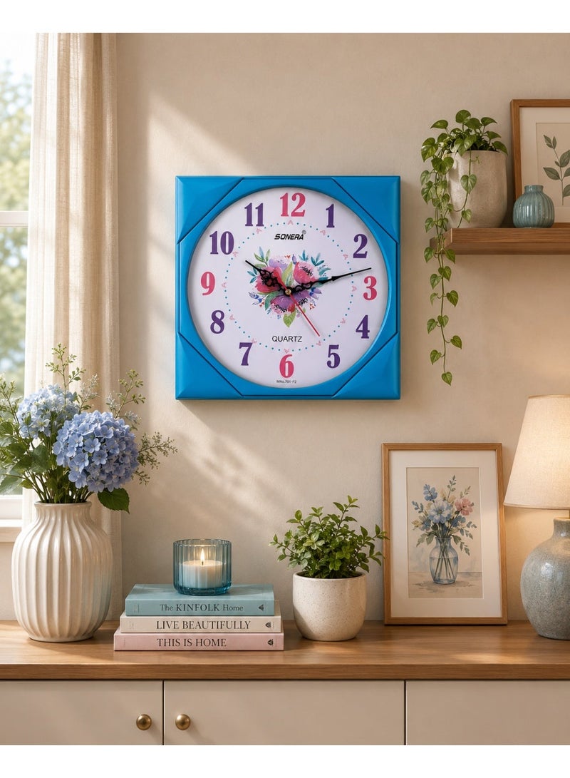 Sonera 7091 Analog Wall Clock – Modern Square Design – 33 cm – Quartz Movement – Elegant Light Blue Color – Stylish Décor for Home and Office - Image 2
