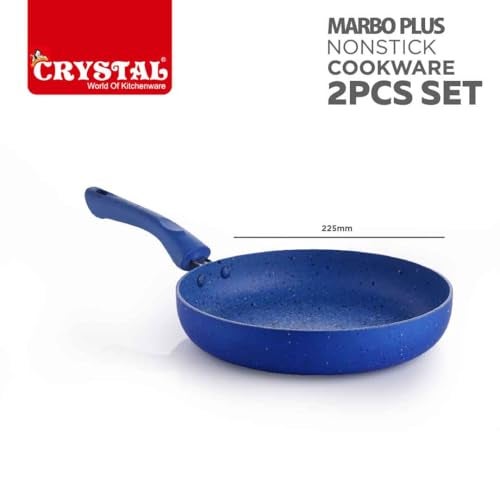 Crystal 225mm Kadai + 225mm Fry Pan with Glass Lid | 2Pcs Set| Blue - Image 5