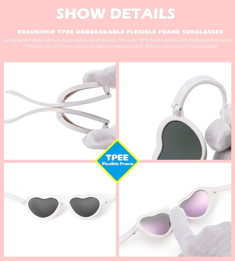 NULOOQ Flexible Heart Shaped Baby Polarized Sunglasses with Strap Adjustable Toddler & Infant Age 0-24 Months - Image 4
