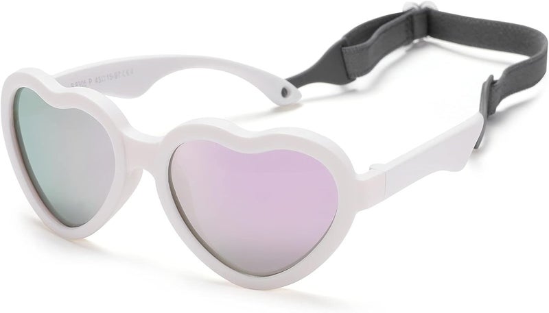 NULOOQ Flexible Heart Shaped Baby Polarized Sunglasses with Strap Adjustable Toddler & Infant Age 0-24 Months - Image 1