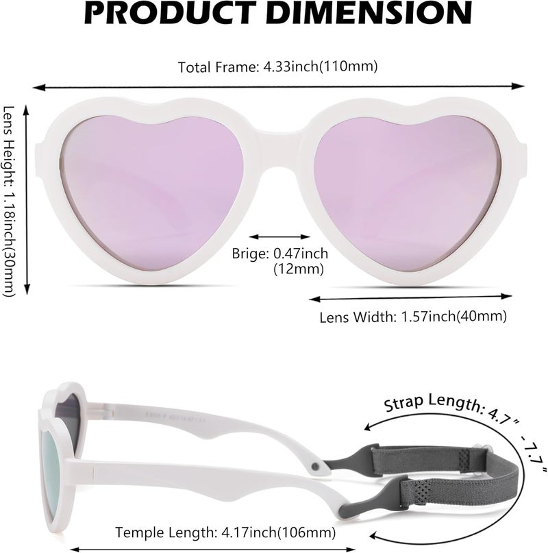 NULOOQ Flexible Heart Shaped Baby Polarized Sunglasses with Strap Adjustable Toddler & Infant Age 0-24 Months - Image 3