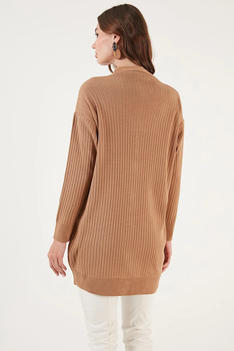 ليلا V Neck Buttoned Long Knitted Cardigan Women's Cardigan 4616040Y