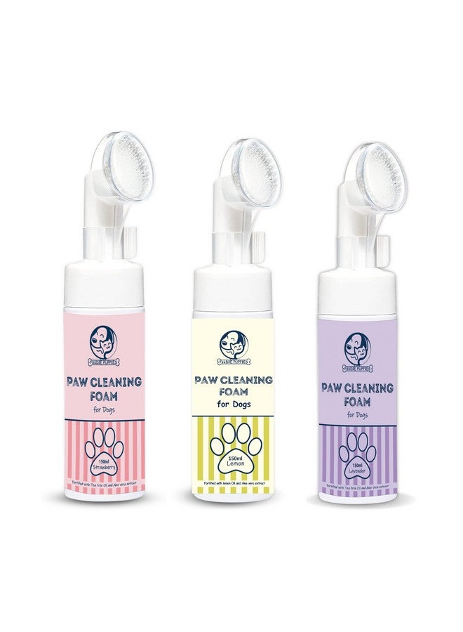 Dog Paw Cleaning Foam With Silicone Brush - (Lavender + Strawberry + Lemon, 150Mleach) | Paw Cleaner For Pet'S Foot/Paw/Claw Scrubber Cleaning | Fortified With Lemon & Aloe Vera Extract - Image 1
