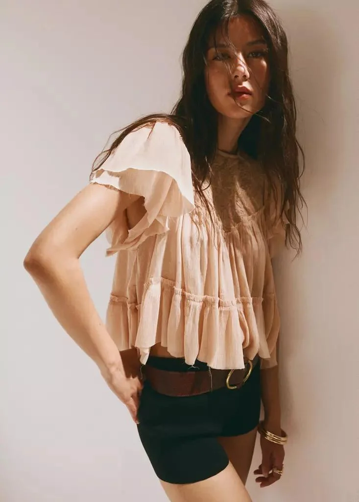 Mango Ruffled Embroidered Blouse