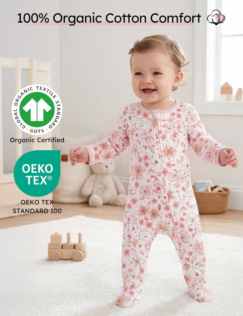 Yoofoss Baby Pajamas 100% Organic Cotton Baby Sleepers for Newborn 0-3 3-6 6-9 Months Boys Girl Clothes 3pcs Footed PJs - Image 2