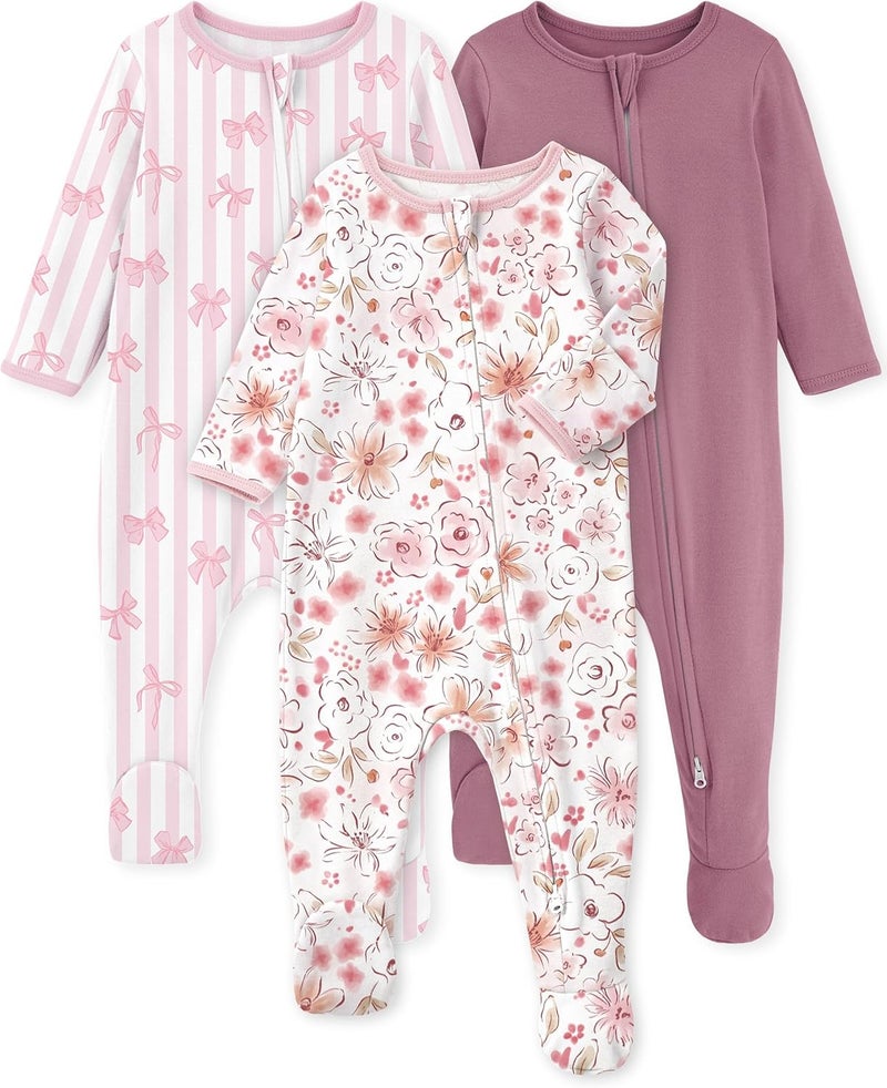 Yoofoss Baby Pajamas 100% Organic Cotton Baby Sleepers for Newborn 0-3 3-6 6-9 Months Boys Girl Clothes 3pcs Footed PJs - Image 1