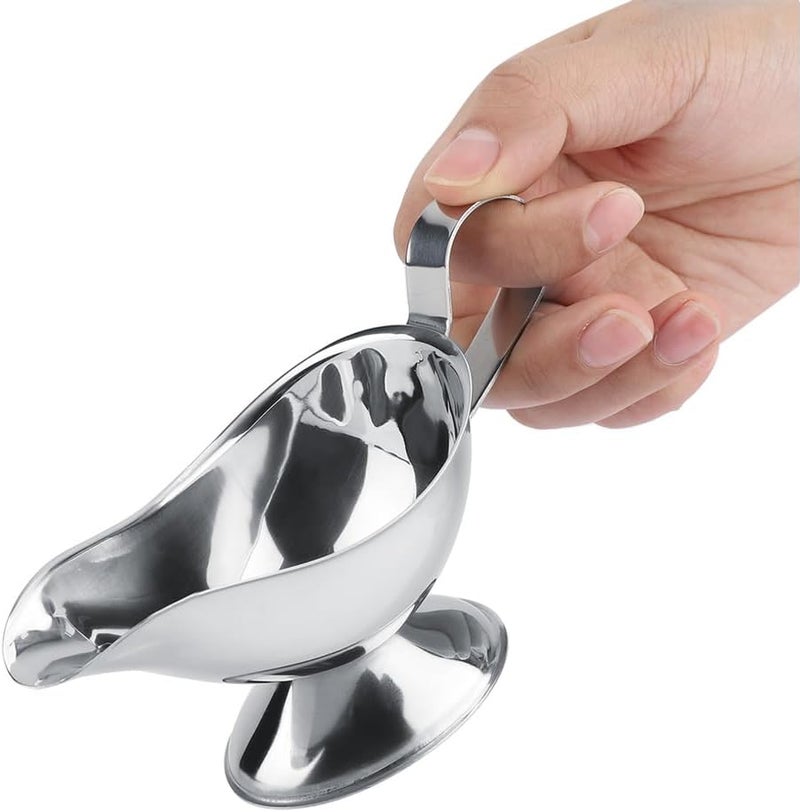 Stainless steel sauce boat, ergonomic handle leak proof duck mouth design, with oval anti skid base, for restaurant kitchen home seasoning container (3 ounces) - Image 5