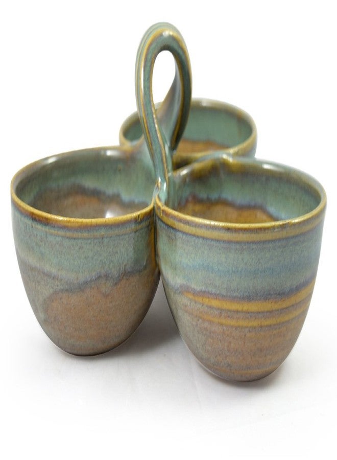 Modern Artisans American Made Stoneware Pottery 3-Bowl Condiment/Sauce Serving Dish in Sea Oats Color - Image 4