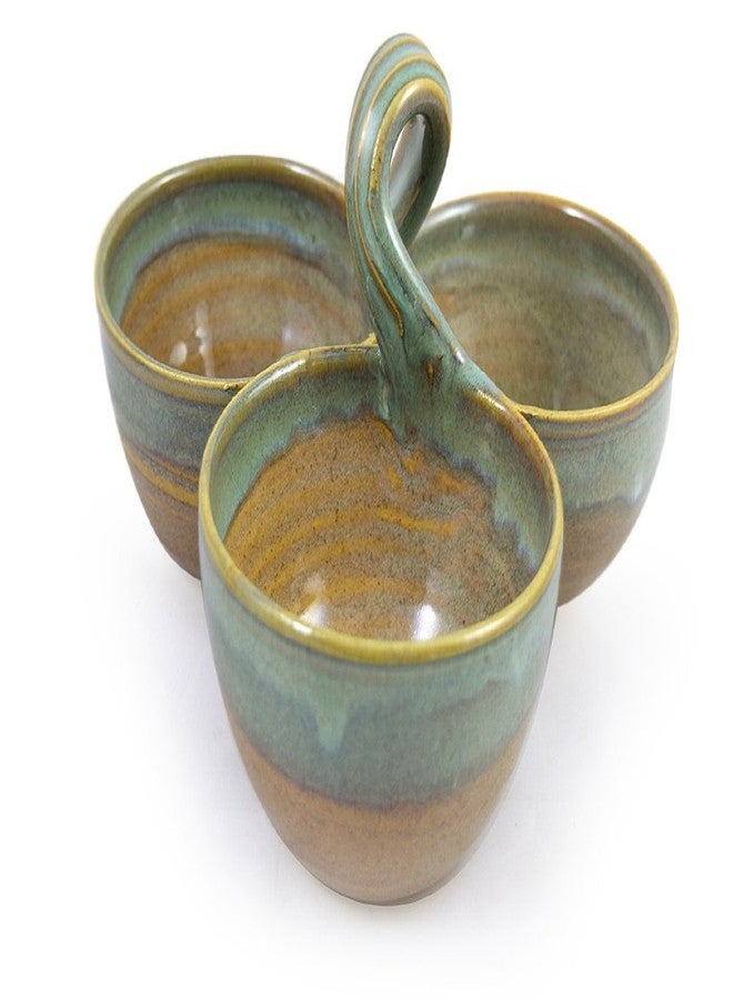 Modern Artisans American Made Stoneware Pottery 3-Bowl Condiment/Sauce Serving Dish in Sea Oats Color - Image 3