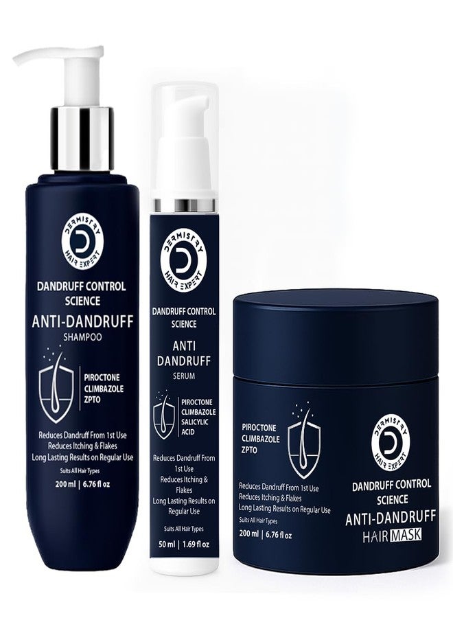 Dermistry Anti-Dandruff Contol Shampoo Mask & Hair Serum Climbazole Piroctone ZPTO for Dryness Flakes Itching Exfoliates Oily Itchy Scalp For Frizzy Curly All Hair Type Men Women 450ML - Image 1