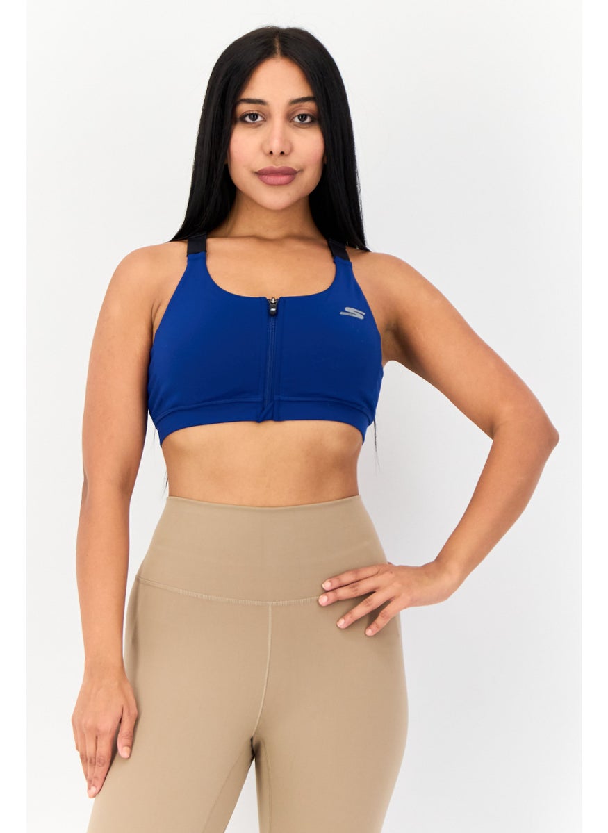 SKECHERS Women Padded Brand Logo Sports Bra, Blue  - Image 1